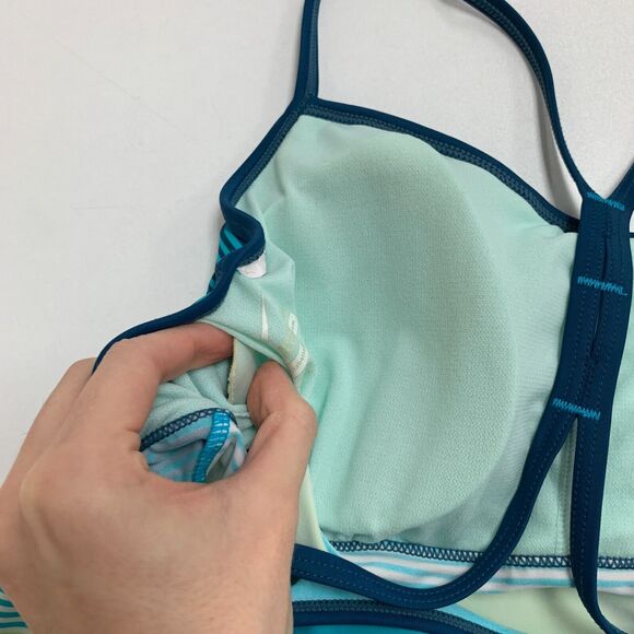 Nike Tankini Womens 10 Blue Green Striped Lightly Padded Moisture Wick UPF - Picture 9 of 11